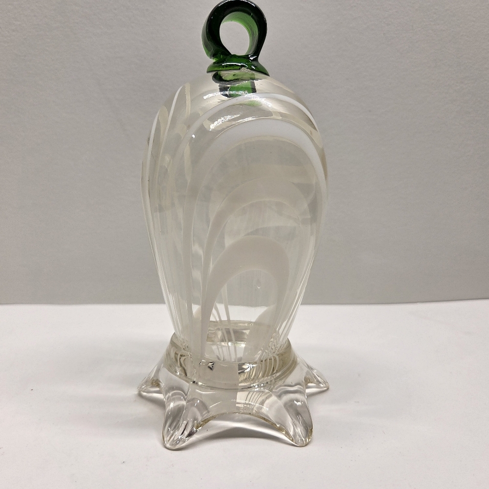 Handblown Glass With White Swirls Green Decorative Hanger And Star Base